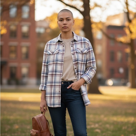 Patagonia Tops - Patagonia Cream and Blue Plaid Button Down Shirt